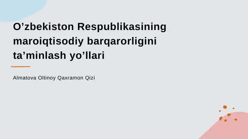 O'zbekiston Respublikasining maroiqtisodiy barqarorligini ta'minlash yo'llari