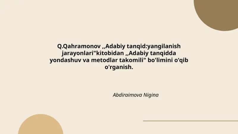Adabiy tanqid:yangilanish jarayonlari