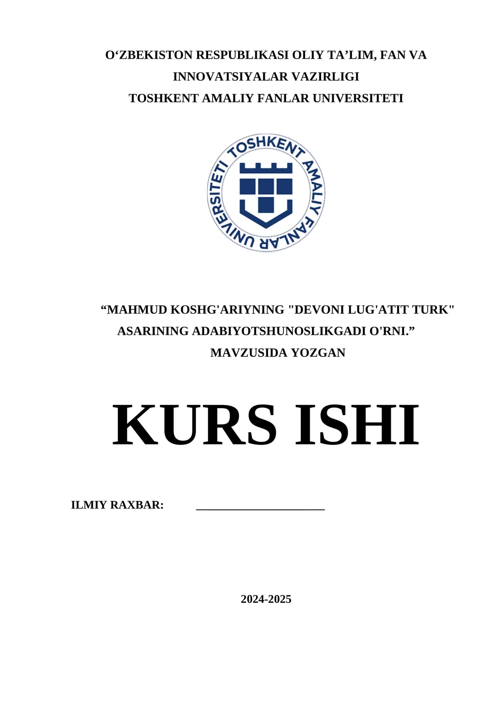 MAHMUD KOSHG'ARIYNING "DEVONI LUG'ATIT TURK" ASARINING ADABIYOTSHUNOSLIKGADI O'RNI