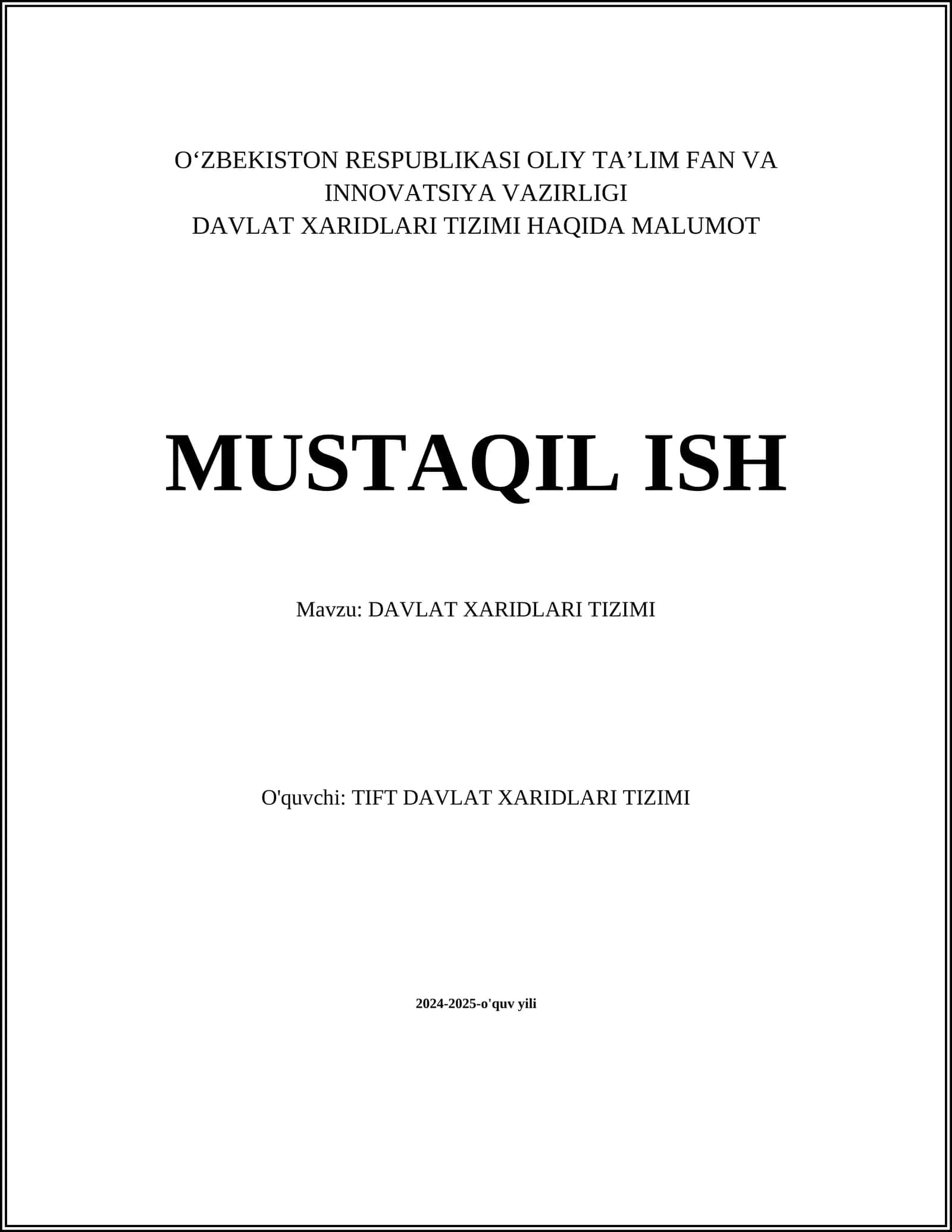 Davlat xaridlari tizimi haqida malumot