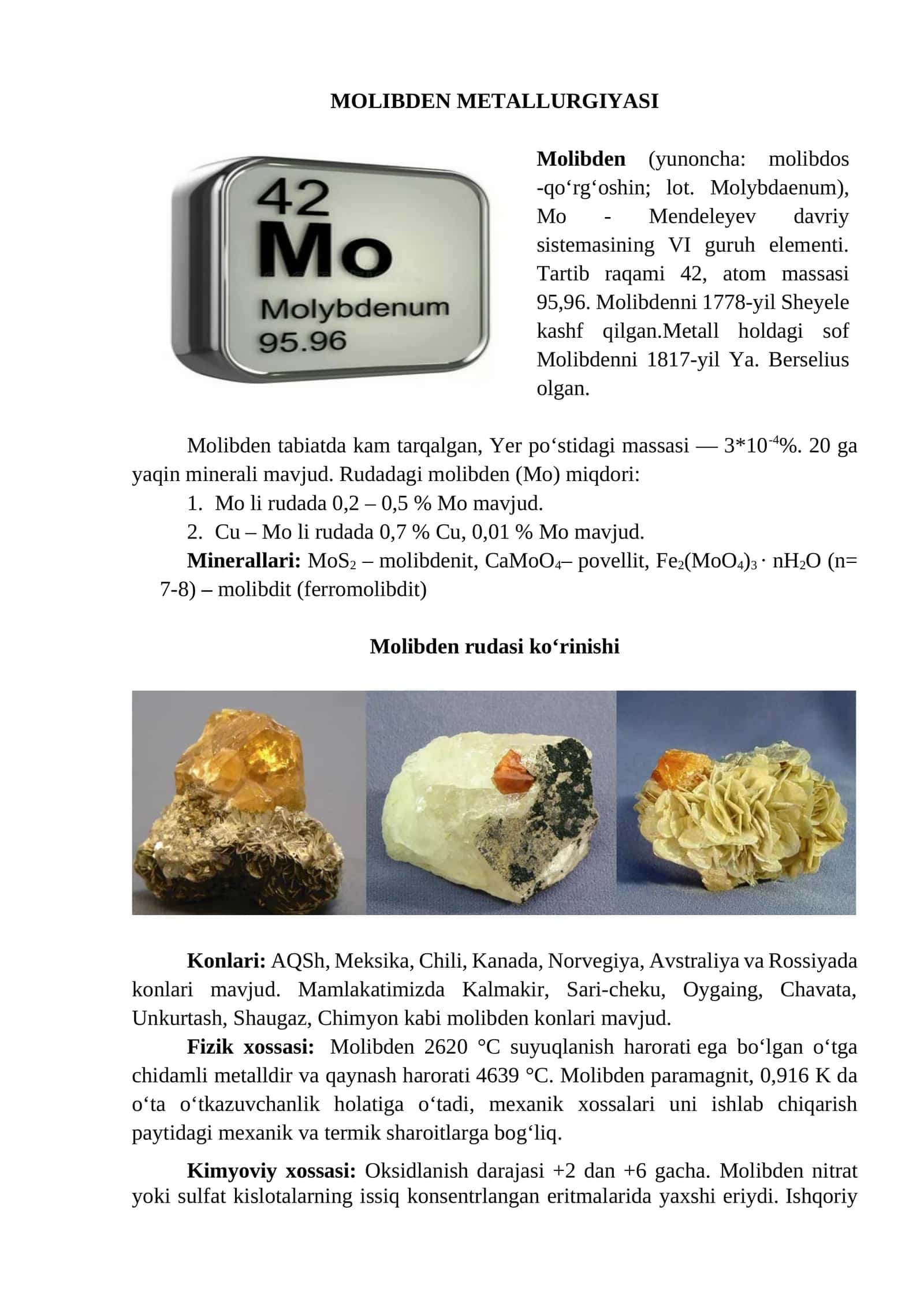MOLIBDEN METALLURGIYASI