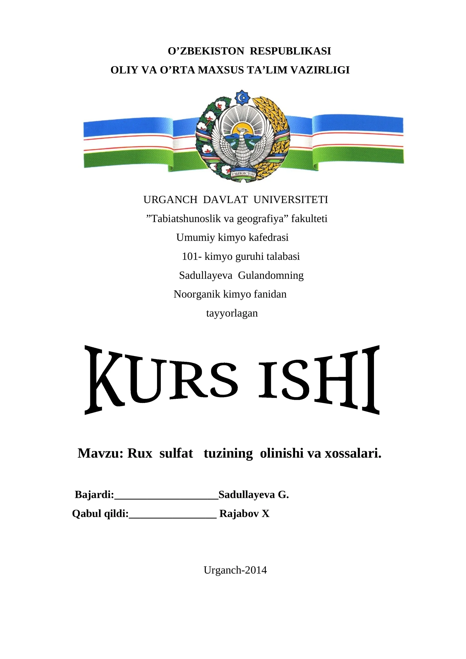 Rux sulfat tuzining olinishi va xossalari