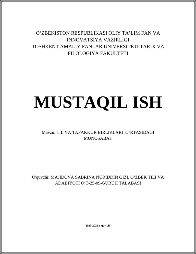 Til va tafakkur: nazariy asoslar