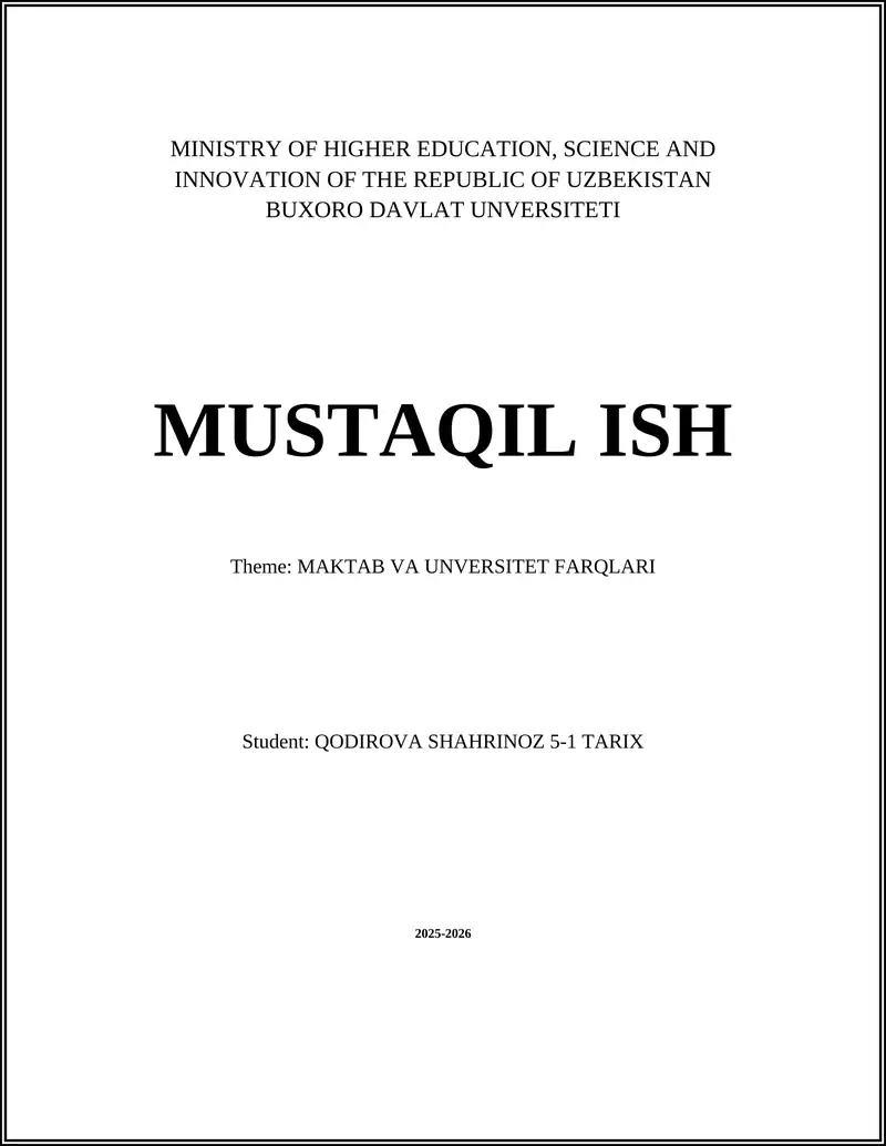 MAKTAB VA UNVERSITET FARQLARI