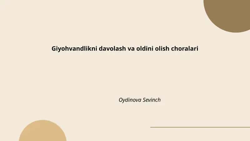 Giyohvandlikni davolash va oldini olish choralari