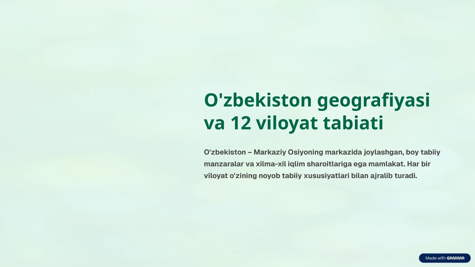 O'zbekiston geografiyasi va 12 viloyat tabiati