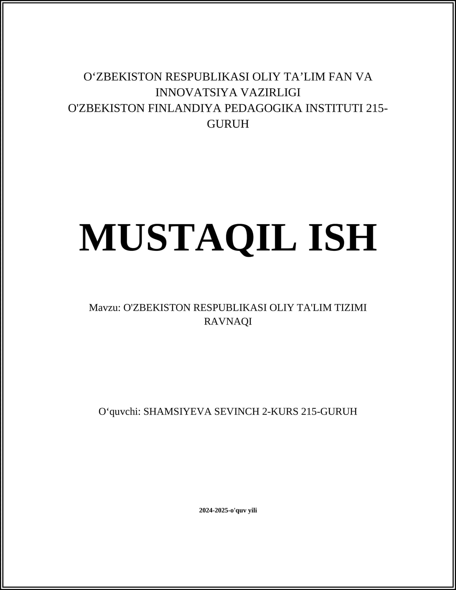 Oliy ta'lim tizimini modernizatsiya qilish