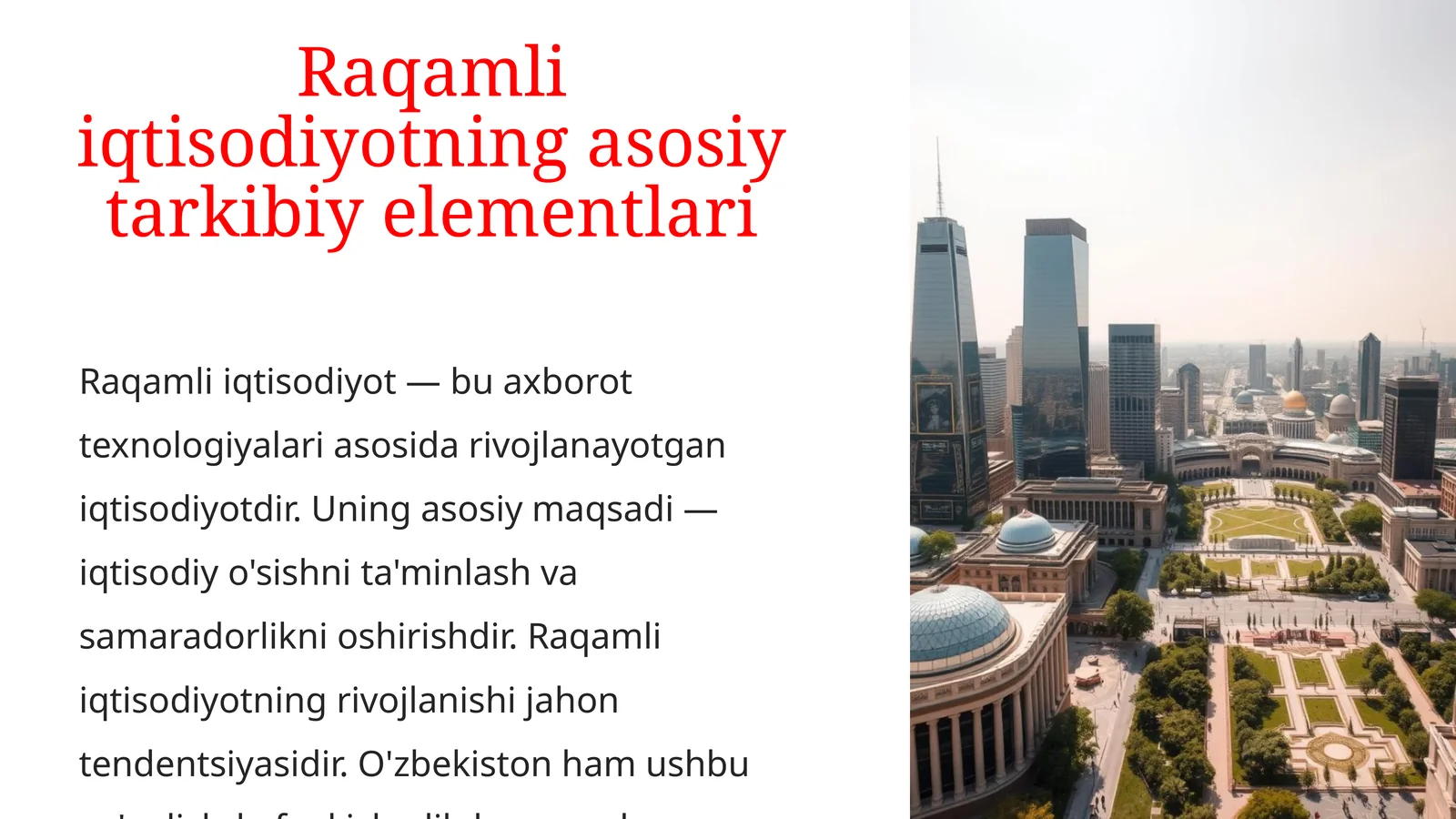 Raqamli iqtisodiyotning asosiy tarkibiy elementlari