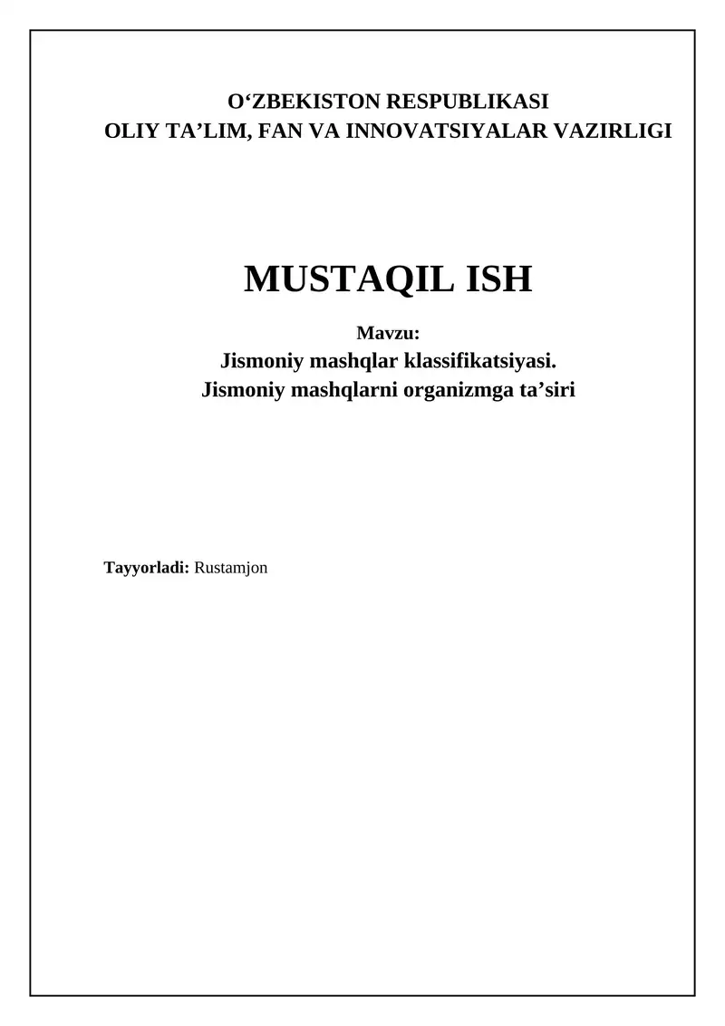 Jismoniy mashqlarning tasnifi va turlari