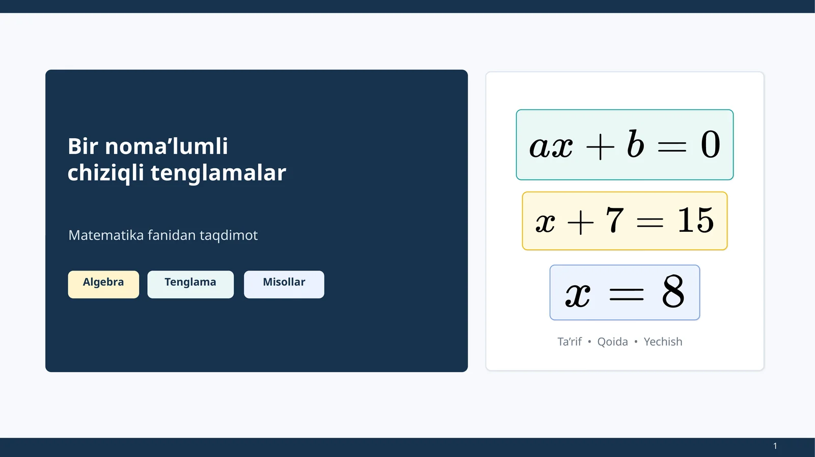 Matematika fanidan taqdimot: Algebra