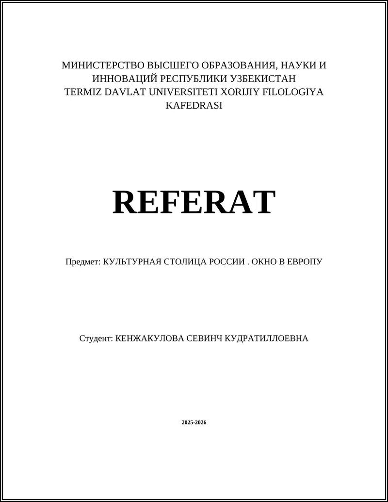KULTURNAYA STOLICA ROSSII. OKNO V EVROPU