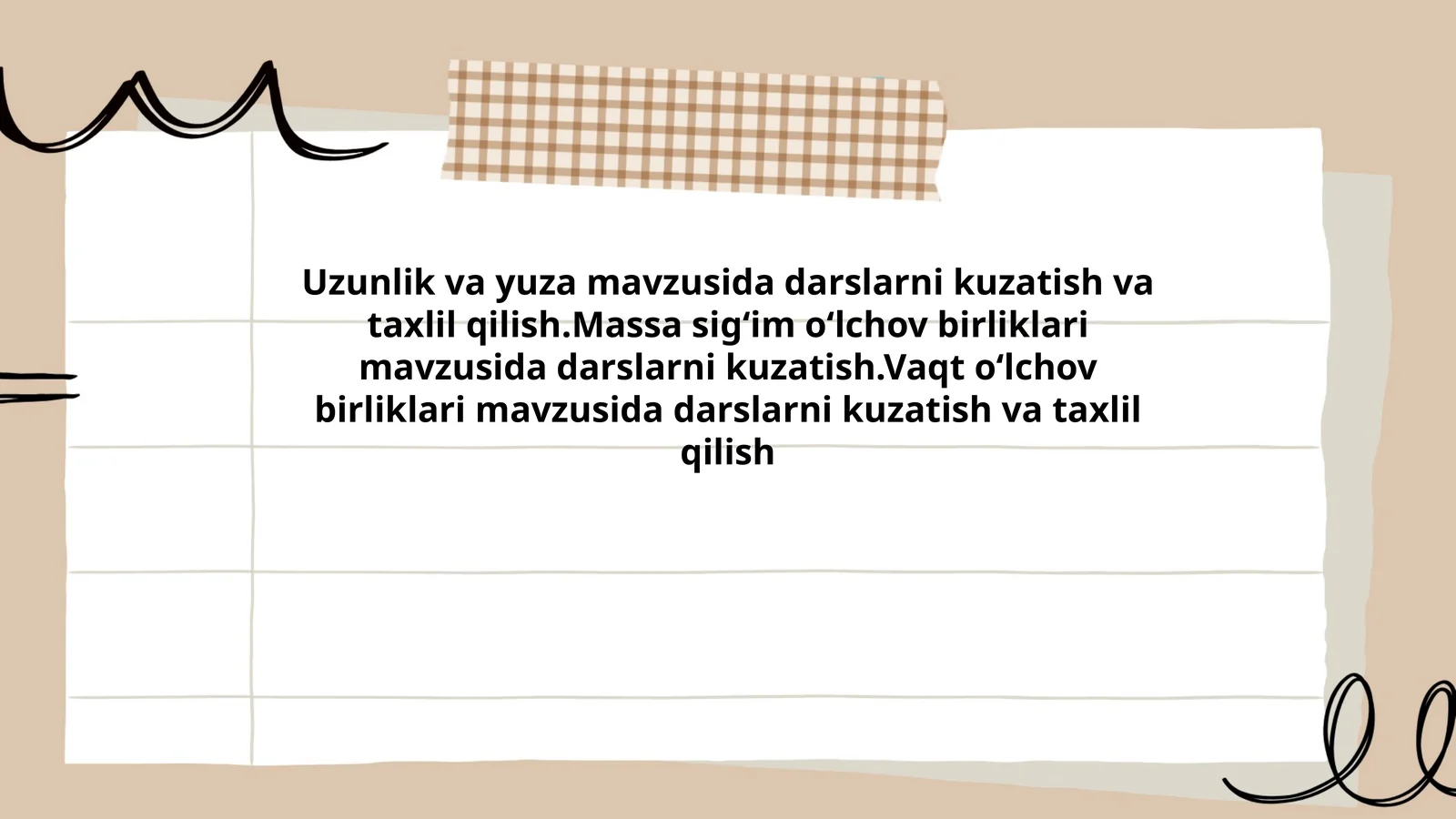 Massa sigʻim oʻlchov birliklari mavzusida darslarni kuzatish