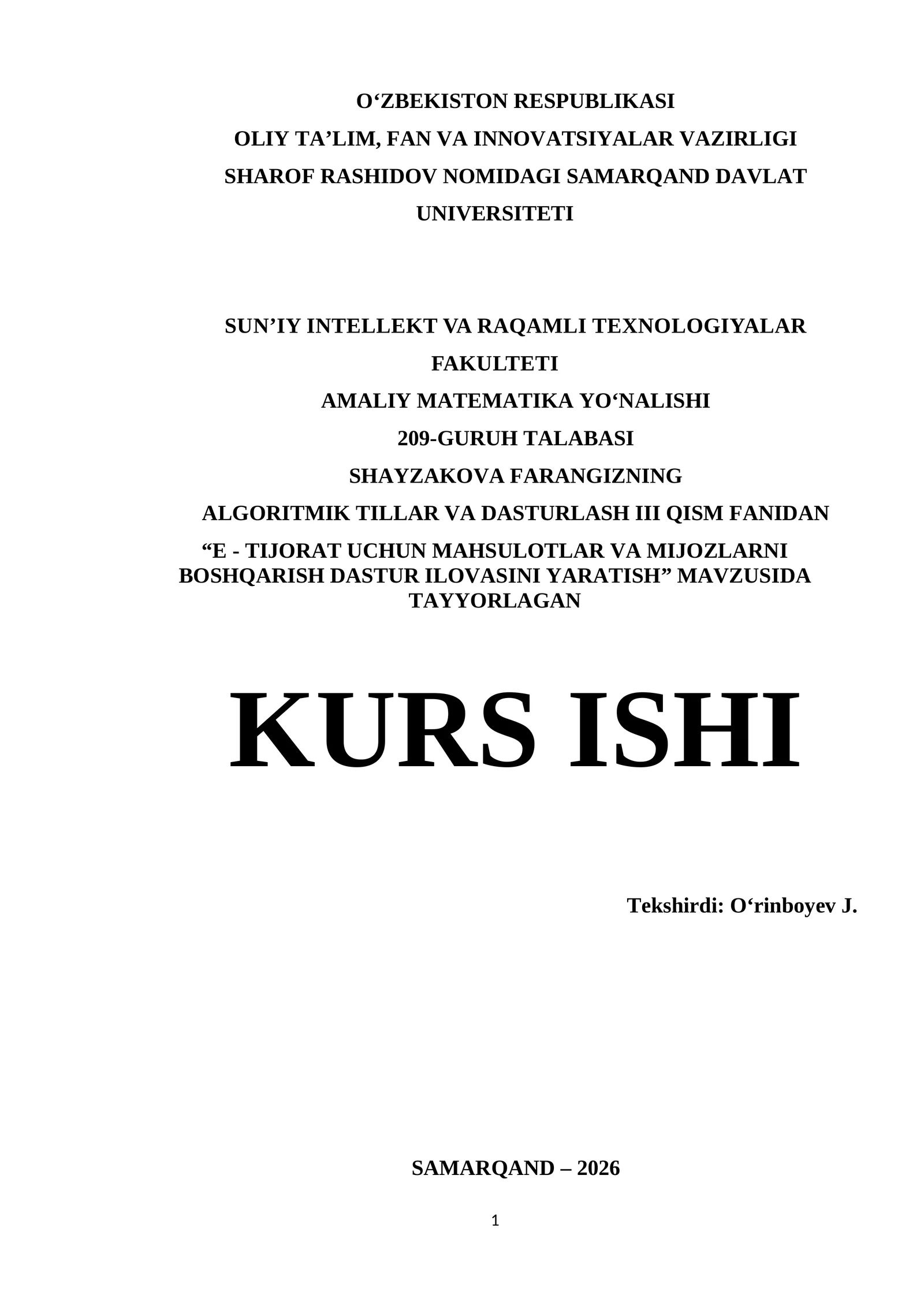 Visual Studio muhitida kurs ishi | Kurs ishi - E - TIJORAT UCHUN MAHSULOTLAR VA MIJOZLARNI BOSHQARISH DASTUR ILOVASINI YARATISH