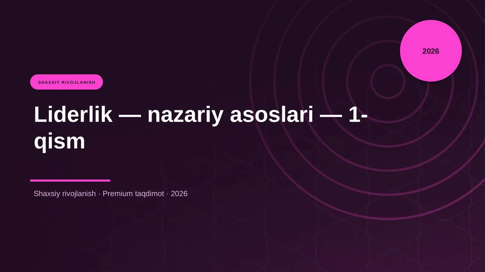 Liderlik — nazariy asoslari — 1-qism