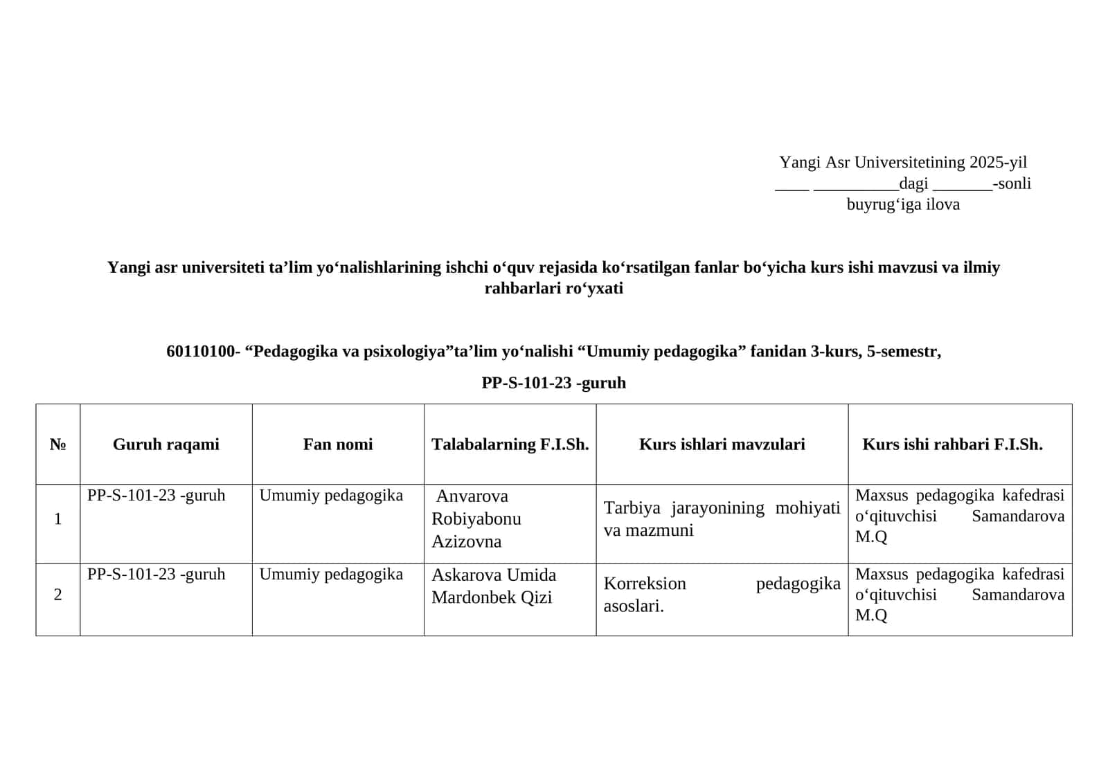 Umumiy pedagogika kurs ishi