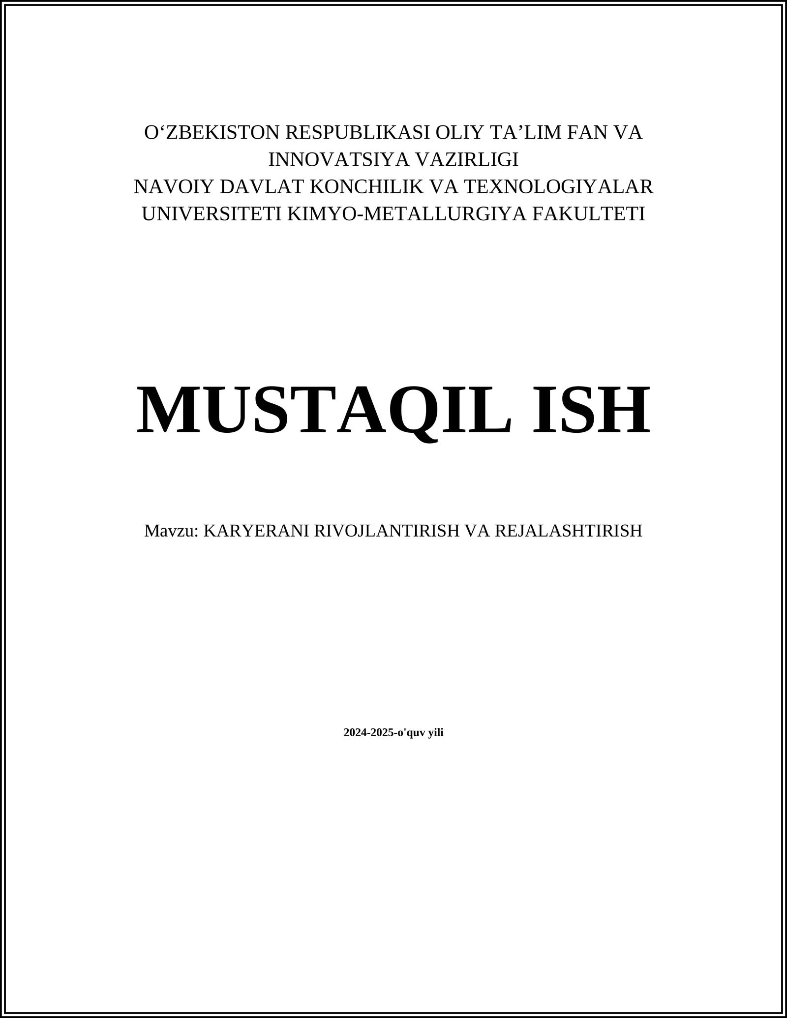 KARYERANI RIVOJLANTIRISH VA REJALASHTIRISH