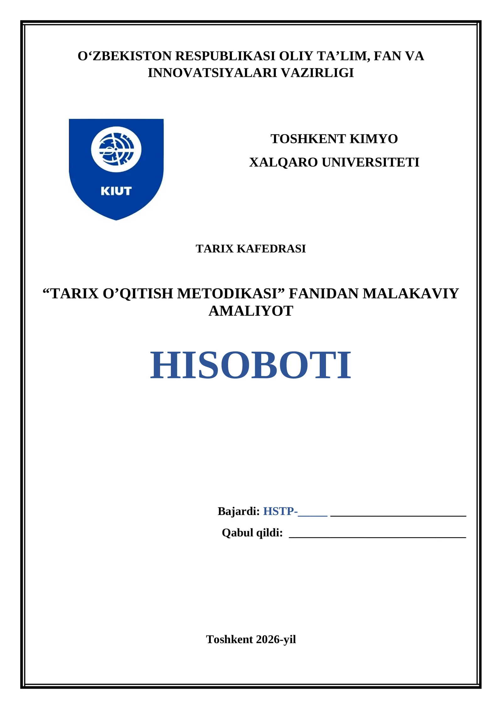 TARIX O’QITISH METODIKASI