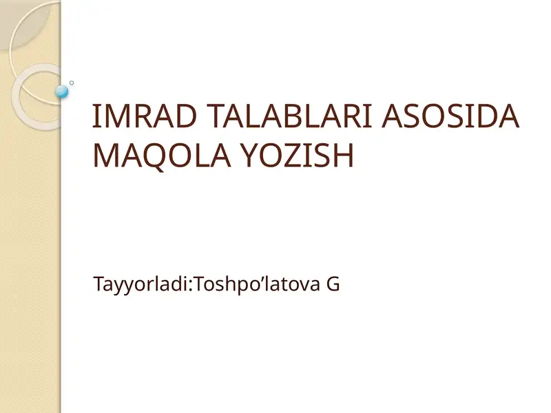 Imrad talabi asosida maqola yozish