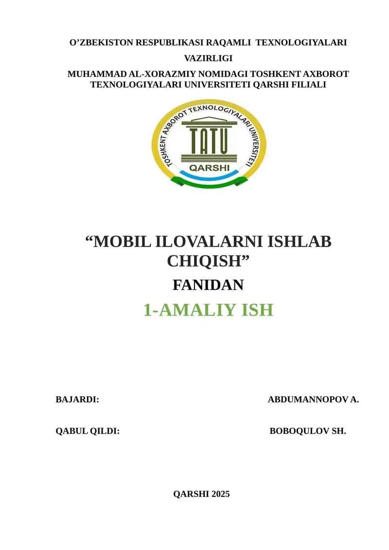 MOBIL ILOVALARNI ISHLAB CHIQISH
