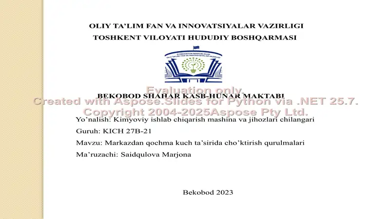 Kimyoviy ishlab chiqarish mashina va jihozlari chilangari