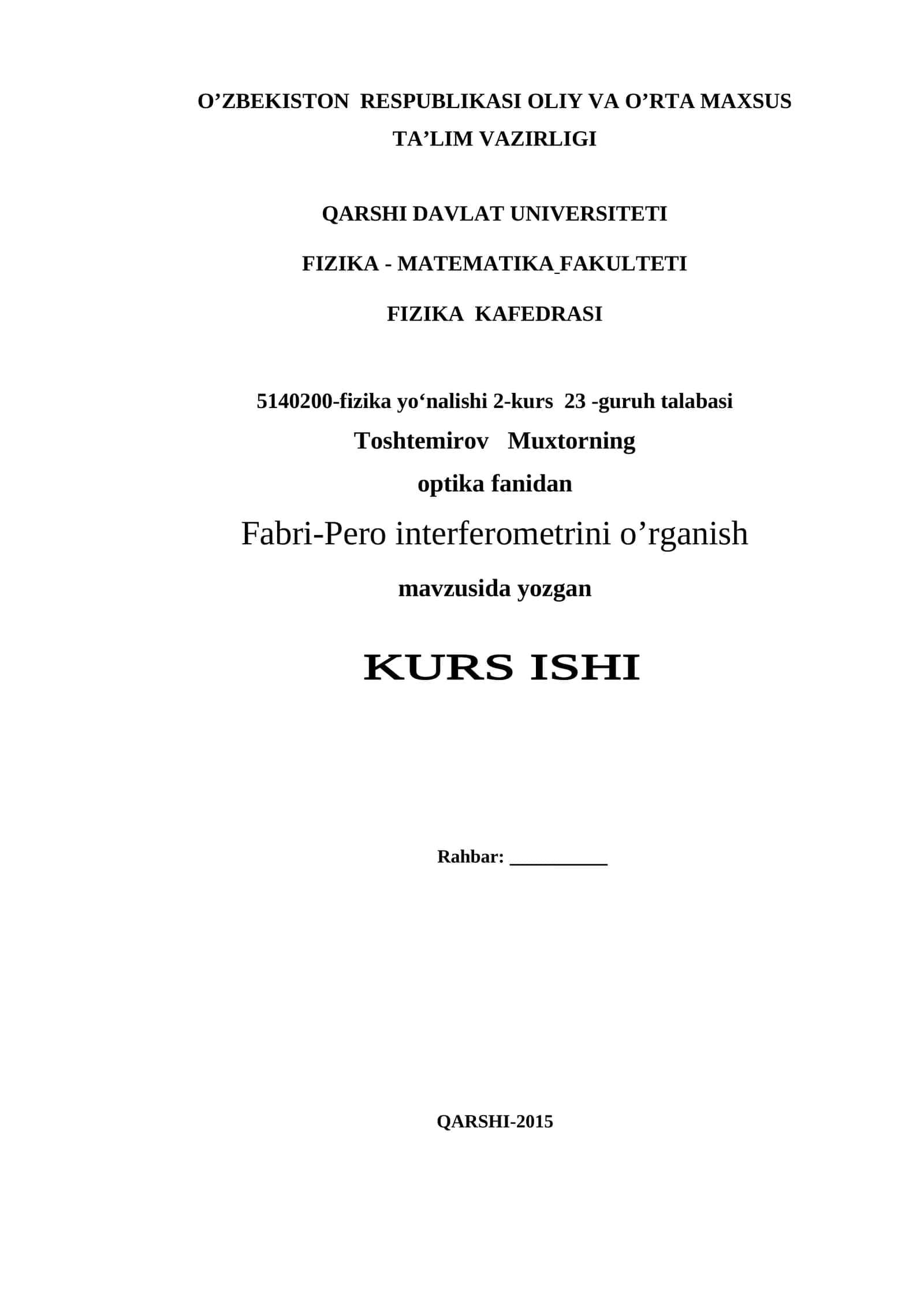 Fabri-Pero interferometrini o’rganish