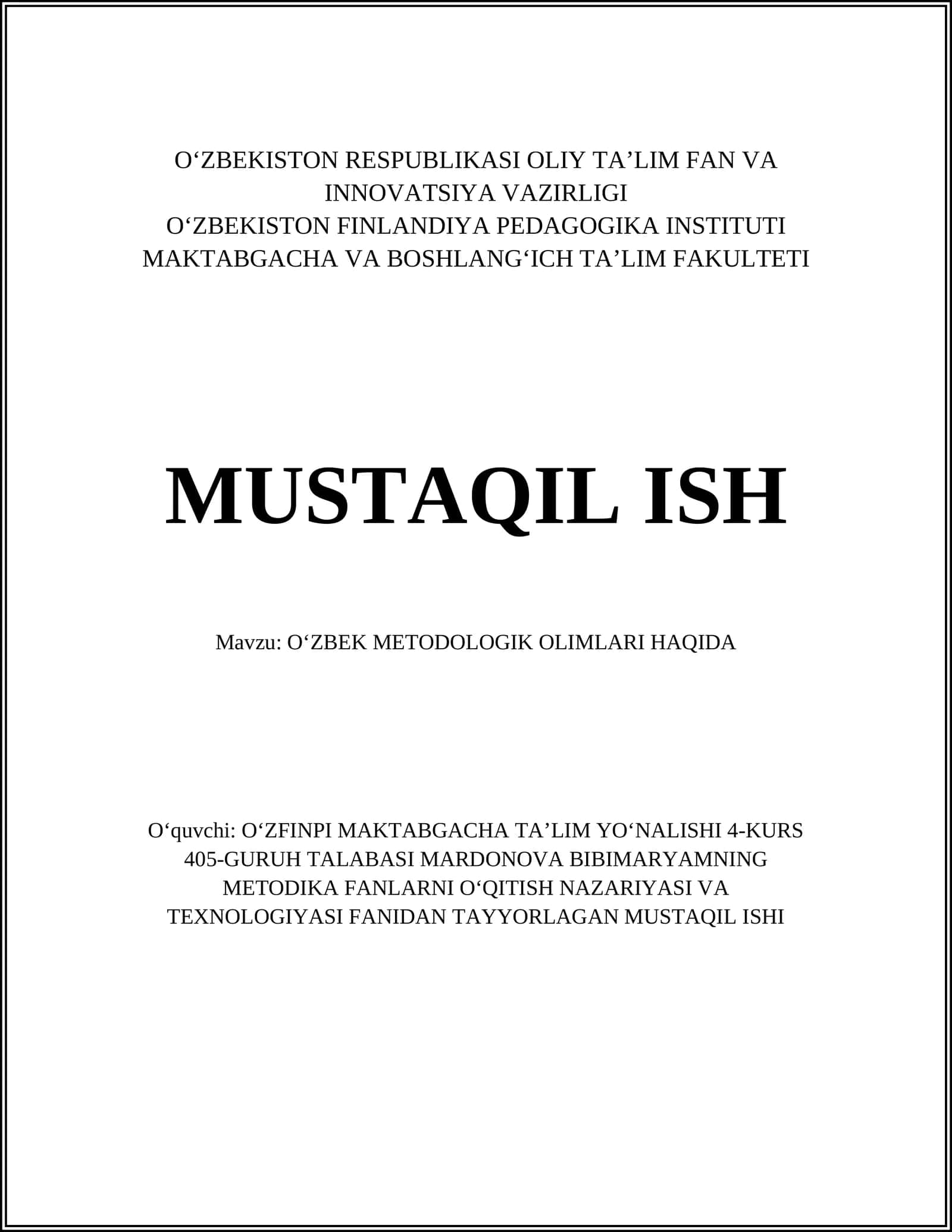 O‘zbek Metodologik Olimlari Haqida