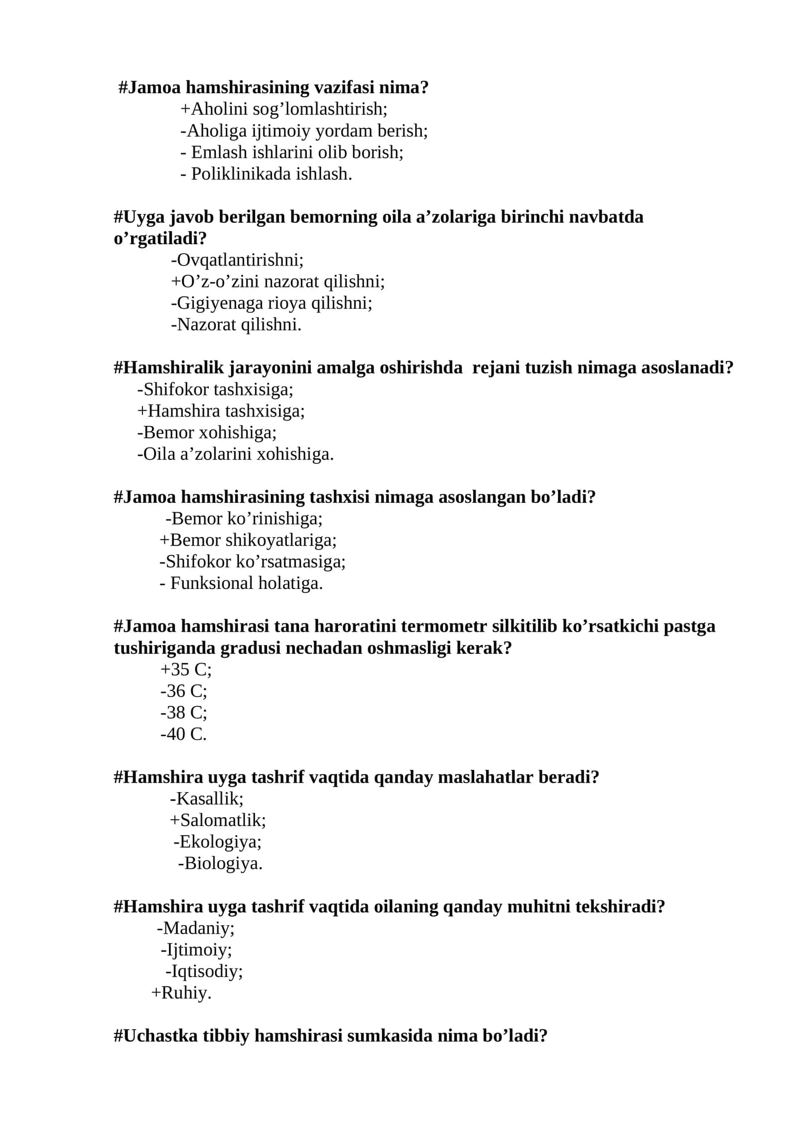 Jamoa hamshirasining vazifasi