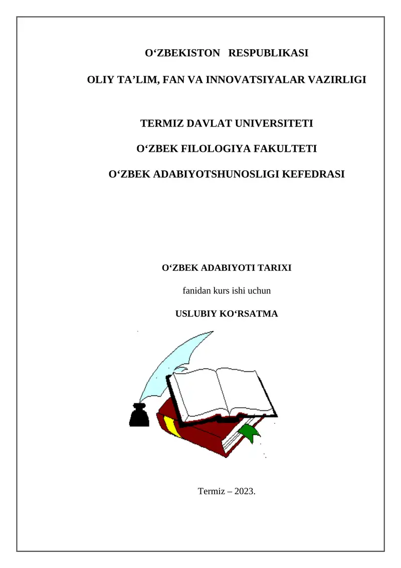 O‘zbek adabiyoti tarixi fanidan kurs ishi uchun uslubiy ko‘rsatma