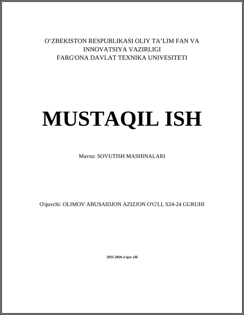 SOVUTISH MASHINALARI