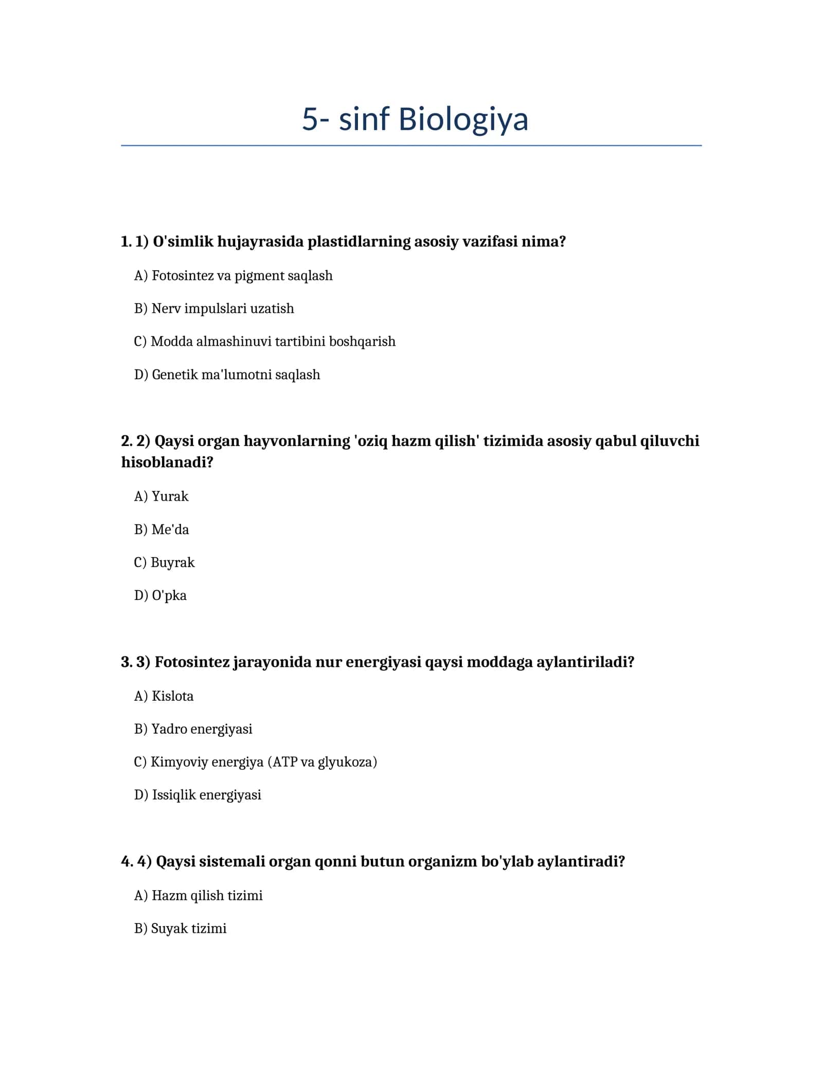 5- sinf Biologiya