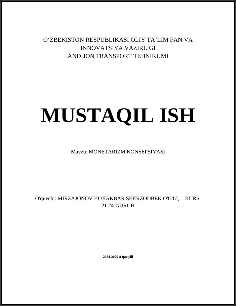 MONETARIZM KONSEPSIYASI