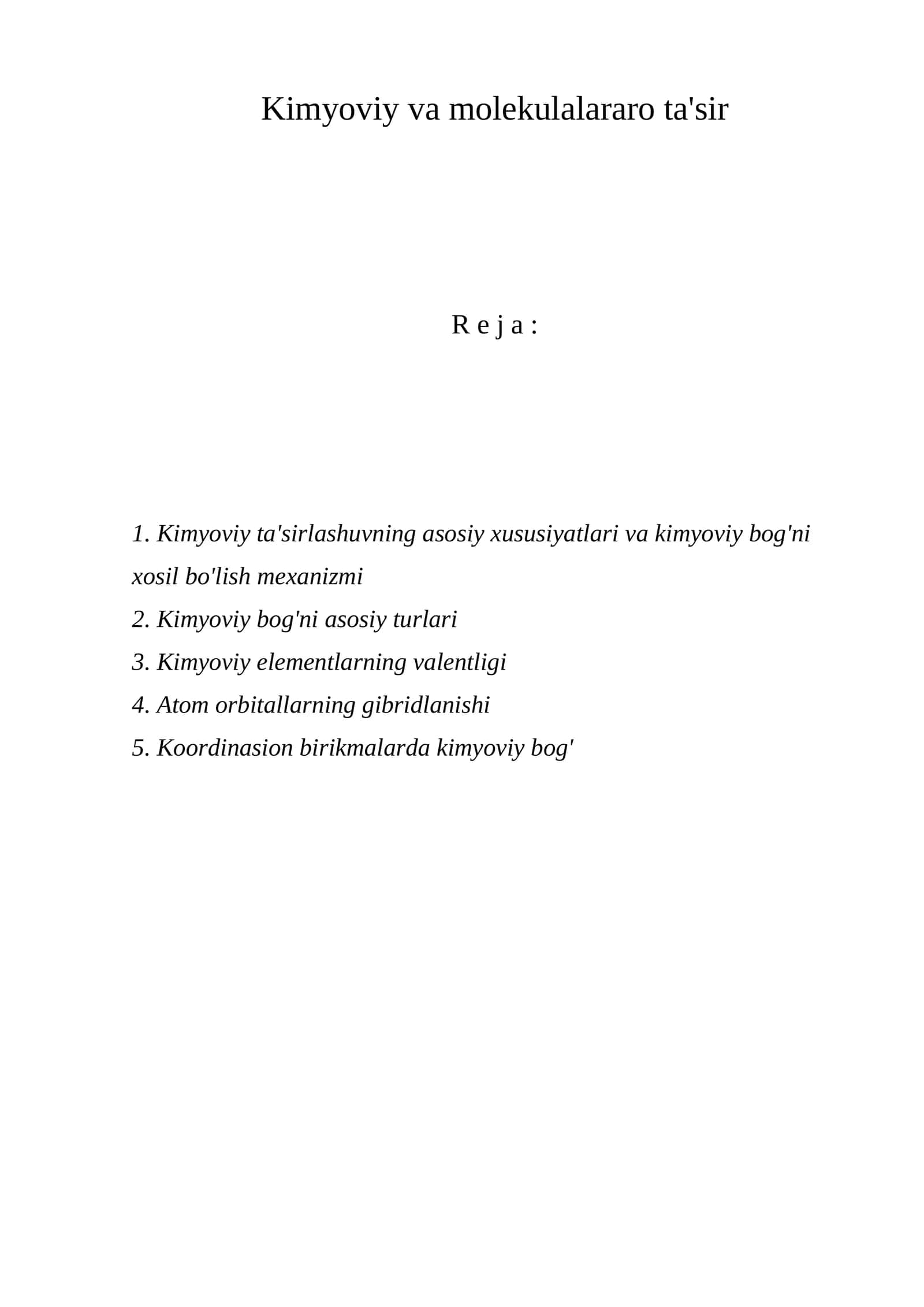Kimyoviy va molekulalararo ta'sir