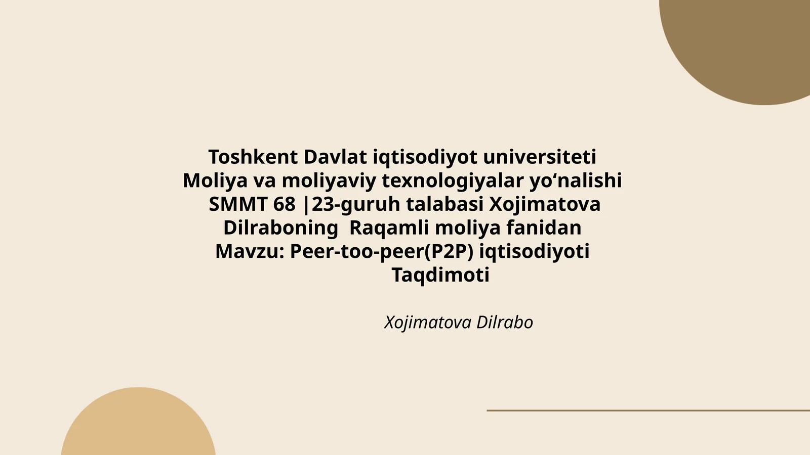 Peer-too-peer(P2P) iqtisodiyoti