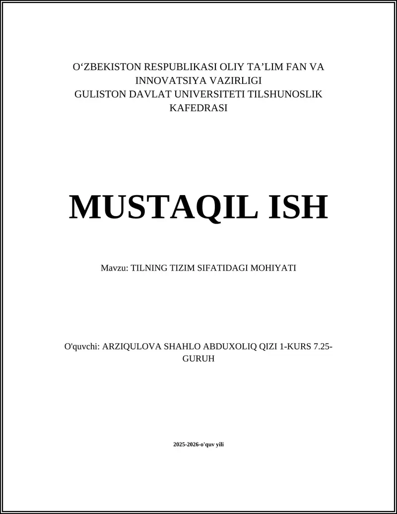 Tilning Tizim Sifatidagi Mohiyati