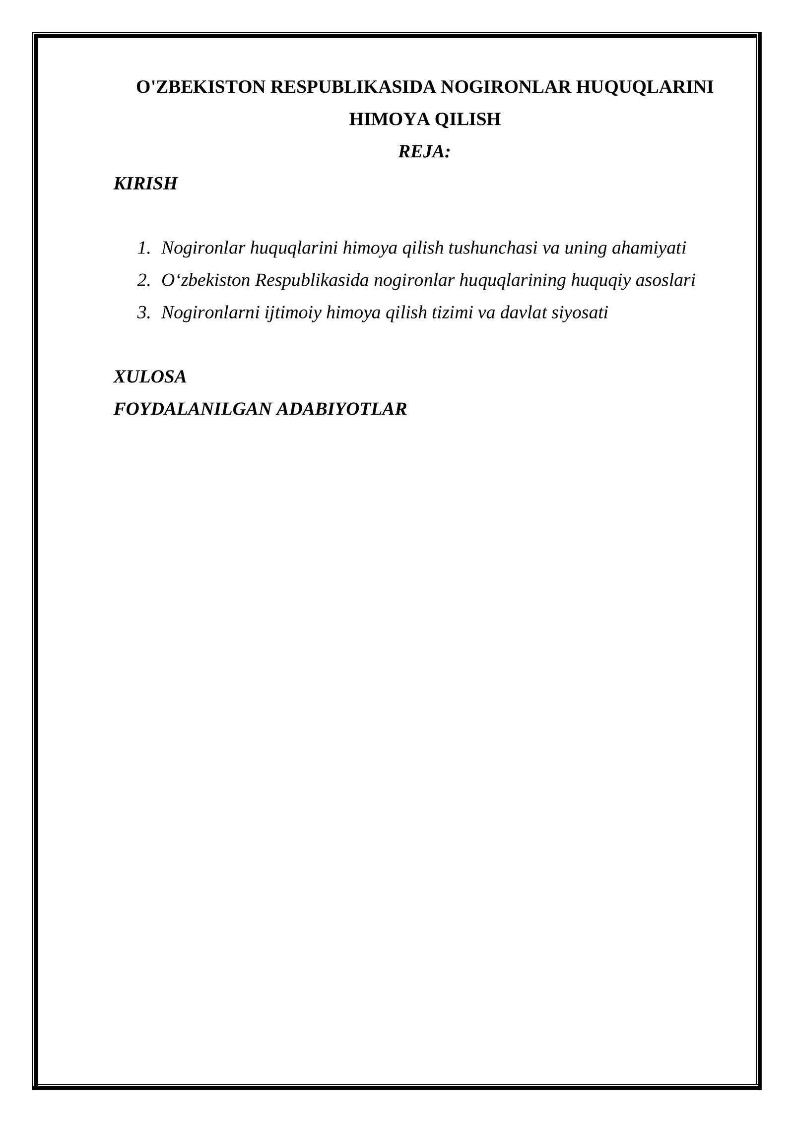 O'ZBEKISTON RESPUBLIKASIDA NOGIRONLAR HUQUQLARINI HIMOYA QILISH