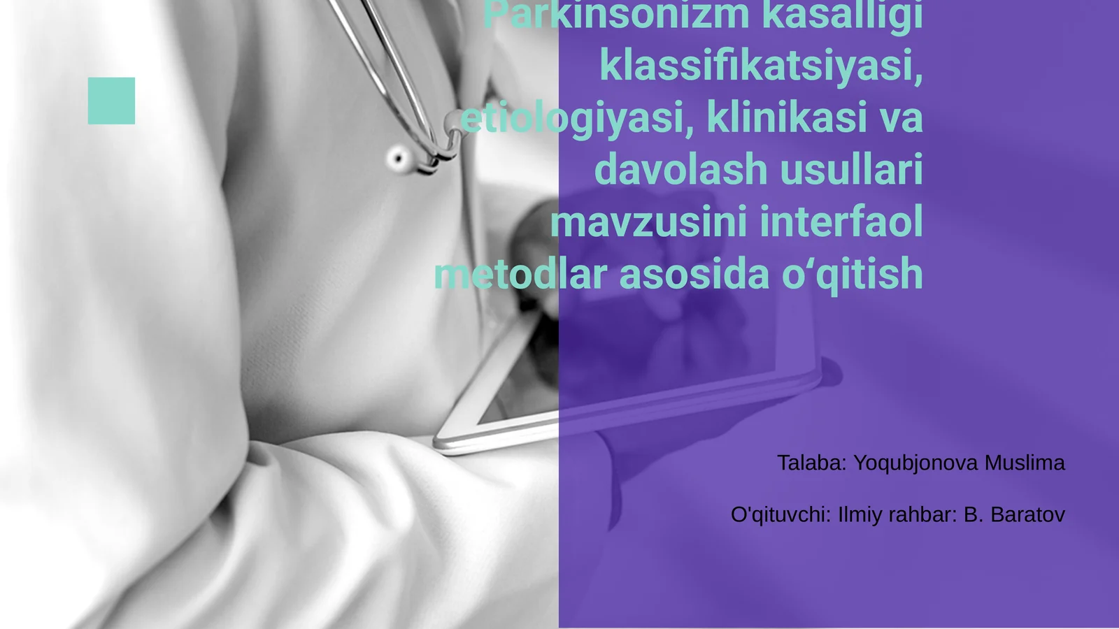 Parkinsonizm kasalligi klassifikatsiyasi, etiologiyasi, klinikasi va davolash usullari