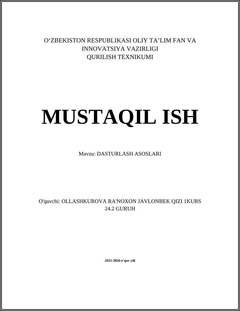 DASTURLASH ASOSLARI