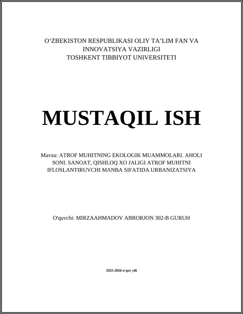 ATROF MUHITNING EKOLOGIK MUAMMOLARI