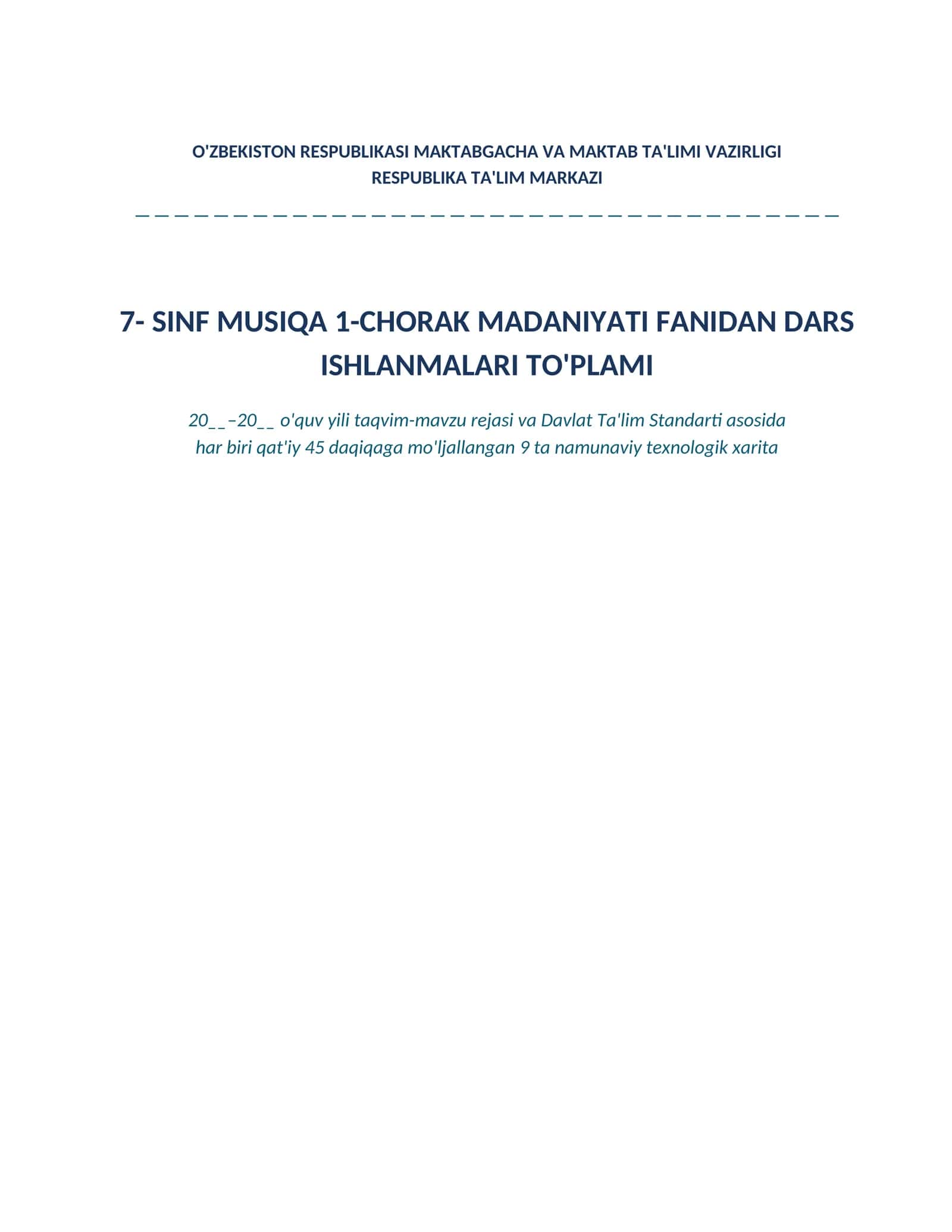 7-sinf Musiqa fanidan 1-chorak Dars ishlanmalari to'plami