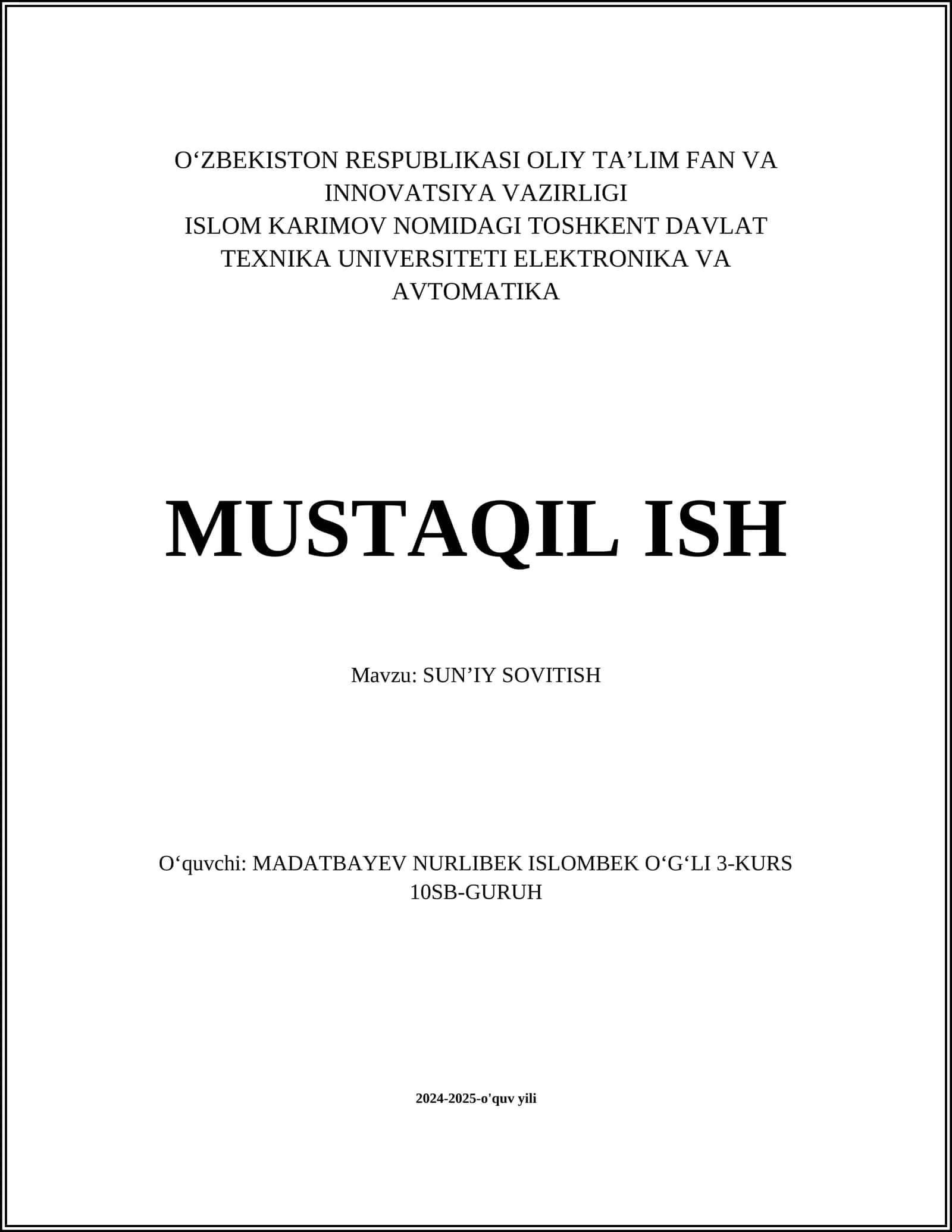 SUN’IY SOVITISH