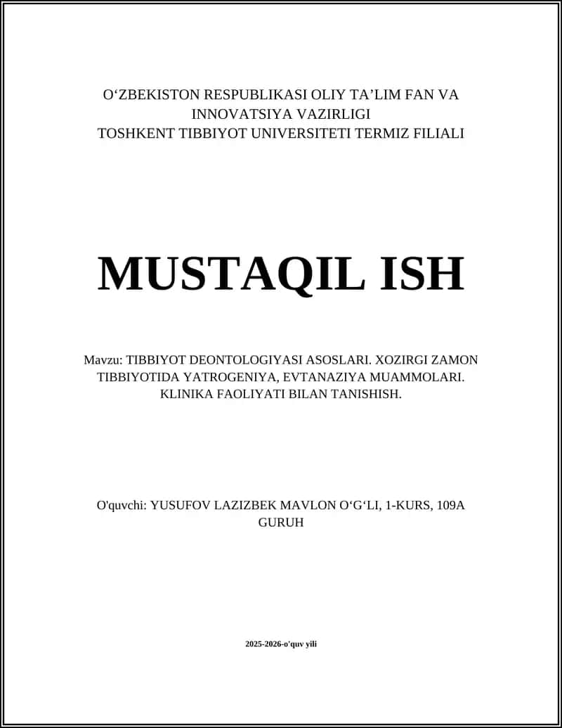 TIBBIYOT DEONTOLOGIYASI ASOSLARI