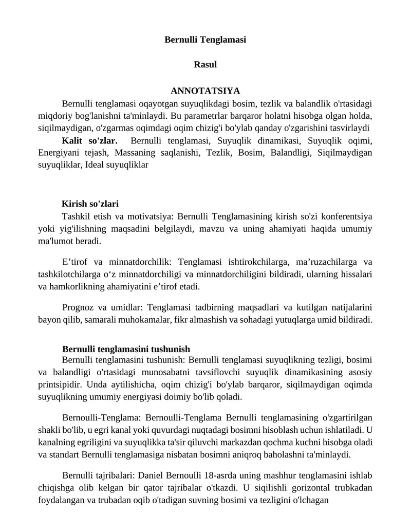 Bernulli Tenglamasi