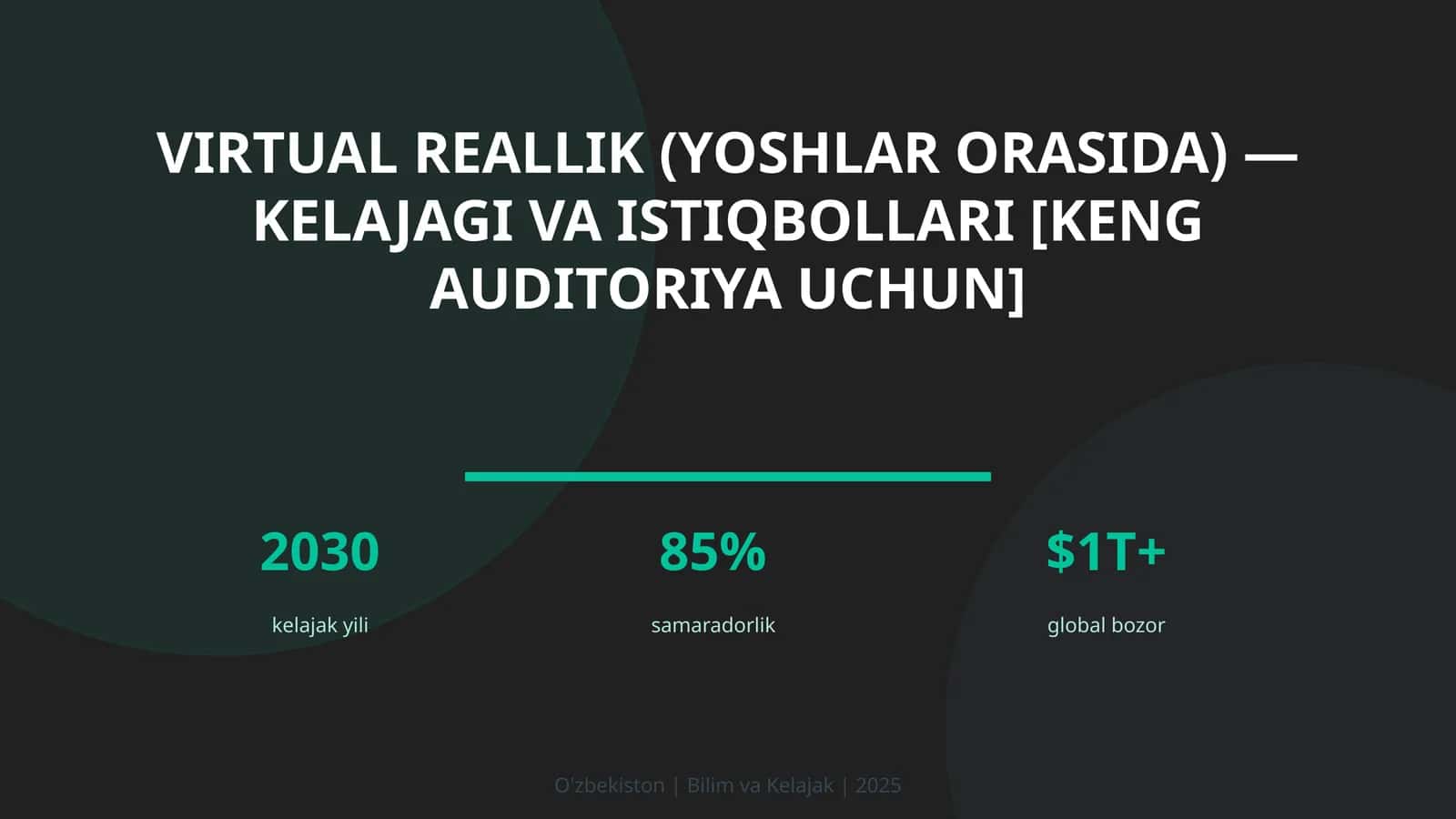 VIRTUAL REALLIK (YOSHLAR ORASIDA) — KELAJAGI VA ISTIQBOLLARI [KENG AUDITORIYA UCHUN]