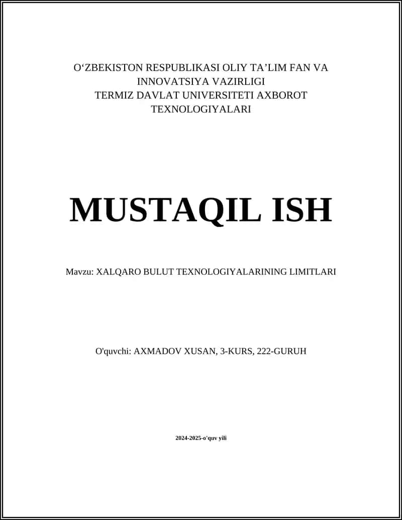 Xalqaro Bulut Texnologiyalarining Limitlari