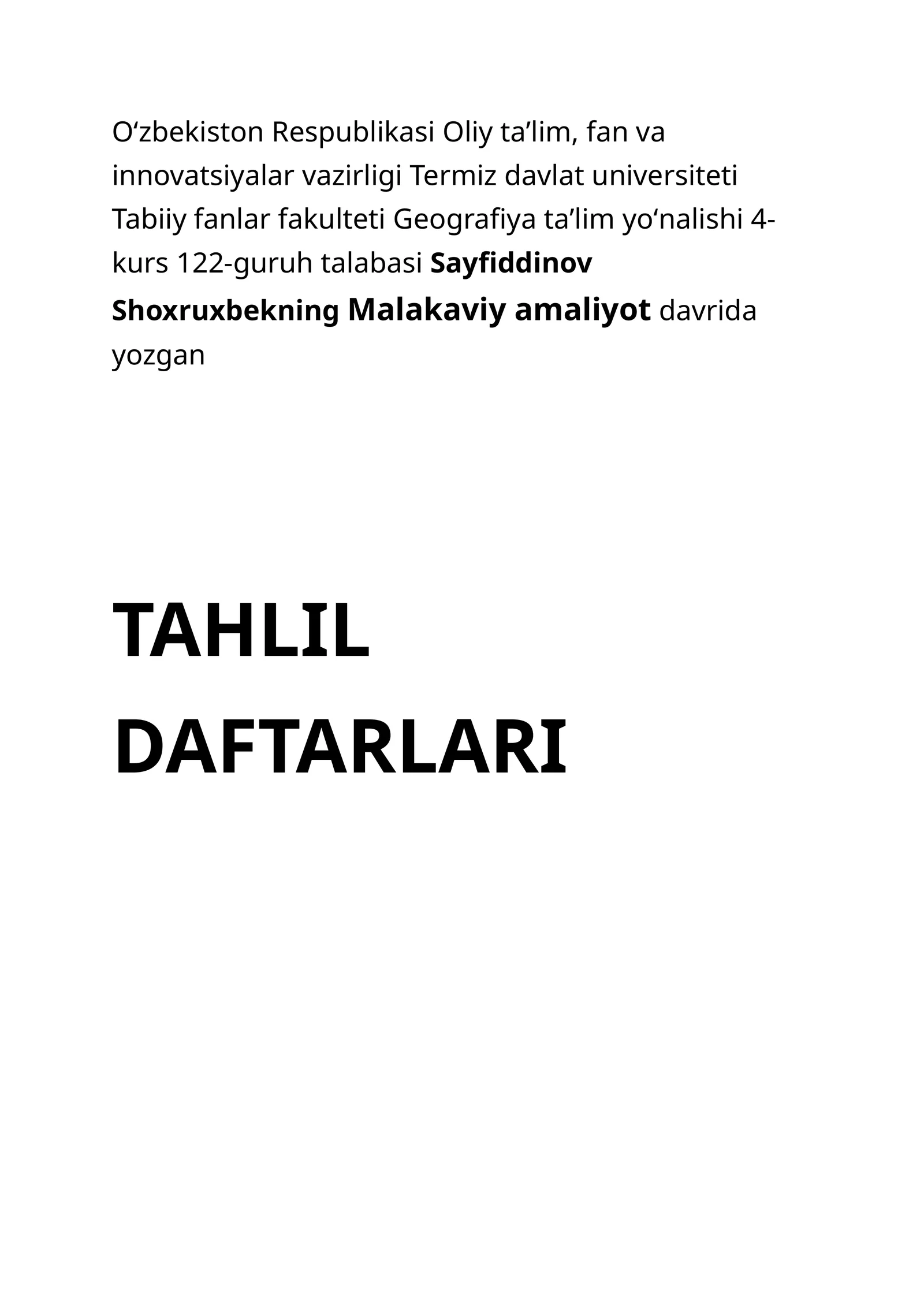 TAHLIL DAFTARLARI