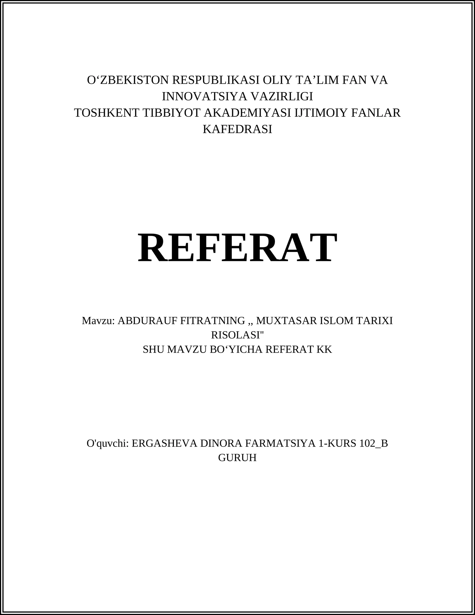 MUXTASAR ISLOM TARIXI RISOLASI