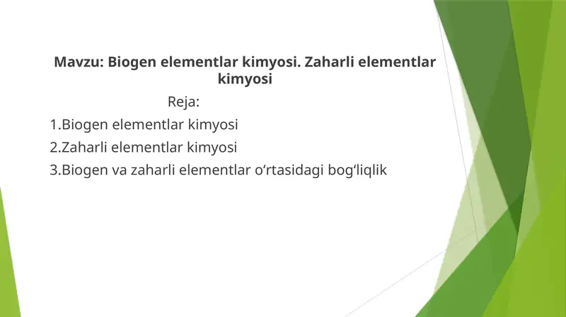 Biogen elementlar kimyosi. Zaharli elementlar kimyosi