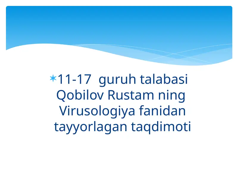 Virusologiyadan tayyorlagan taqdimot: Biosfera va mikroorganizmlar ekologiyasi