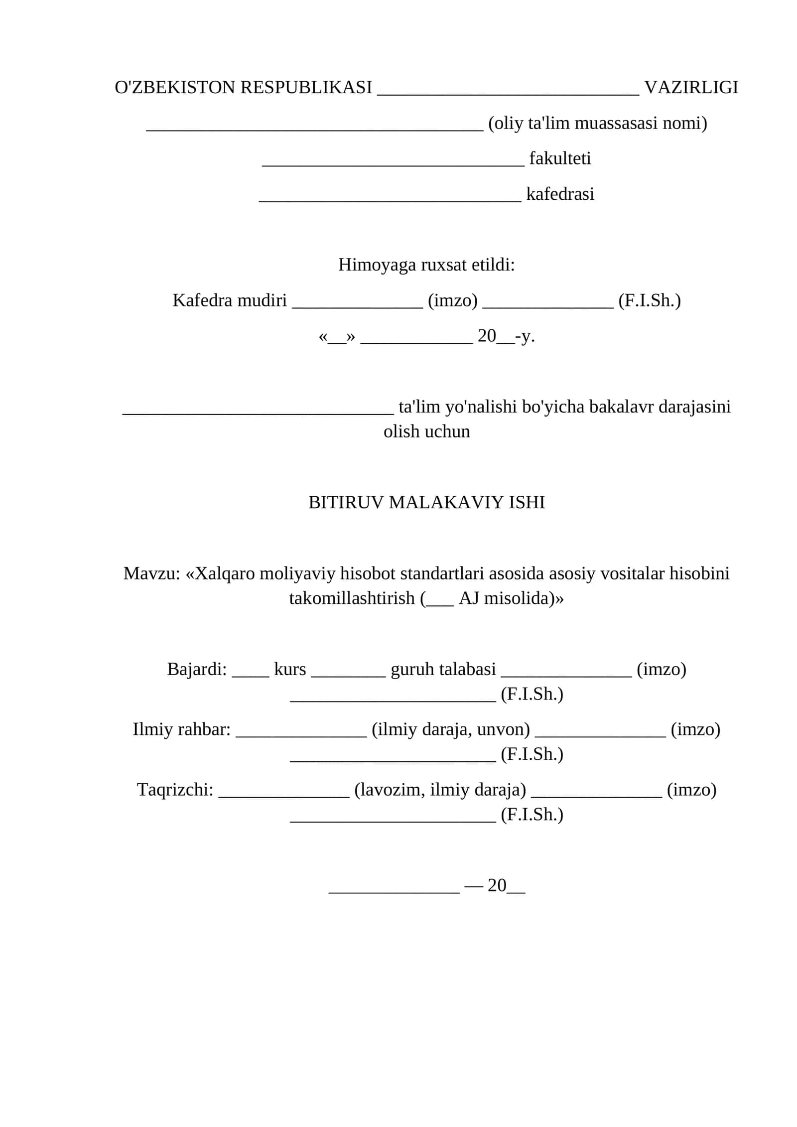 Buxgalteriya hisobi va audit BMI namunasi Xalqaro moliyaviy hisobot standartlari asosida aso