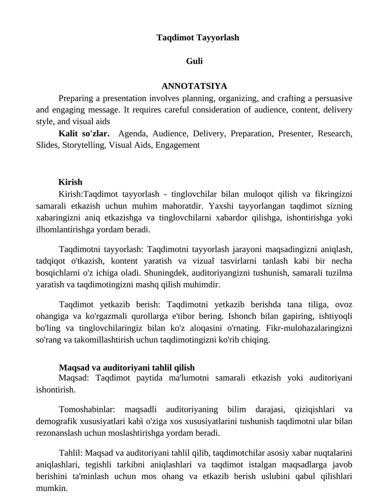 Taqdimot Tayyorlash